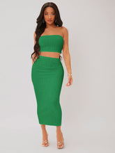 Charger l&#39;image dans la galerie, Love God. Store Women Two-piece Outfits Green / XS SXY Textured Crop Tube Top Pencil Skirt Set price
