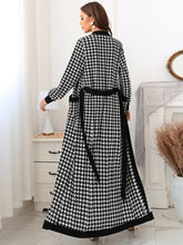 Lade das Bild in den Galerie-Viewer, Love God. Store Women Two-piece Outfits Houndstooth Slit Back Bodycon Dress Patched Pocket Belted Coat price
