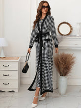 Lade das Bild in den Galerie-Viewer, Love God. Store Women Two-piece Outfits Houndstooth Slit Back Bodycon Dress Patched Pocket Belted Coat price
