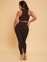 Charger l&#39;image dans la galerie, Love God. Store Women Two-piece Outfits Houndstooth Tank Crop Top Skinny Pants Set price
