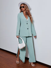 Charger l&#39;image dans la galerie, Love God. Store Women Two-piece Outfits Lapel Collar Button Through Blouse Split Pants price
