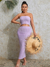 Charger l&#39;image dans la galerie, Love God. Store Women Two-piece Outfits Lilac Purple / XS SXY Textured Crop Tube Top Pencil Skirt Set price
