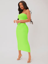 Charger l&#39;image dans la galerie, Love God. Store Women Two-piece Outfits Lime Green / XS SXY Textured Crop Tube Top Pencil Skirt Set price
