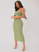 Charger l&#39;image dans la galerie, Love God. Store Women Two-piece Outfits Mint Green / XS SXY Textured Crop Tube Top Pencil Skirt Set price
