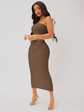 Charger l&#39;image dans la galerie, Love God. Store Women Two-piece Outfits Mocha Brown / XS SXY Textured Crop Tube Top Pencil Skirt Set price
