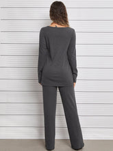 Lade das Bild in den Galerie-Viewer, Love God. Store Women Two-piece Outfits Ribbed Knit V Neck Top Pants price
