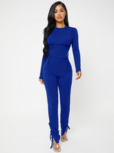 Charger l&#39;image dans la galerie, Love God. Store Women Two-piece Outfits Royal Blue / XS Knot Side Tee Drawstring Ruched Pants Set price
