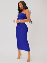 Charger l&#39;image dans la galerie, Love God. Store Women Two-piece Outfits Royal Blue / XS SXY Textured Crop Tube Top Pencil Skirt Set price
