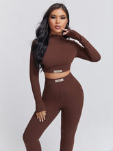 Lade das Bild in den Galerie-Viewer, Love God. Store Women Two-piece Outfits SXY Mock Neck Slogan Graphic Crop Top Leggings Set price
