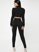 Lade das Bild in den Galerie-Viewer, Love God. Store Women Two-piece Outfits SXY Mock Neck Slogan Graphic Crop Top Leggings Set price
