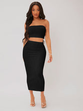 Charger l&#39;image dans la galerie, Love God. Store Women Two-piece Outfits SXY Textured Crop Tube Top Pencil Skirt Set price
