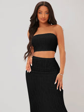 Charger l&#39;image dans la galerie, Love God. Store Women Two-piece Outfits SXY Textured Crop Tube Top Pencil Skirt Set price
