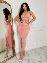 Charger l&#39;image dans la galerie, Love God. Store Women Two-piece Outfits SXY V Cut Tube Top Ruched Split Hem Skirt price
