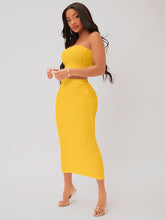 Charger l&#39;image dans la galerie, Love God. Store Women Two-piece Outfits Yellow / XS SXY Textured Crop Tube Top Pencil Skirt Set price
